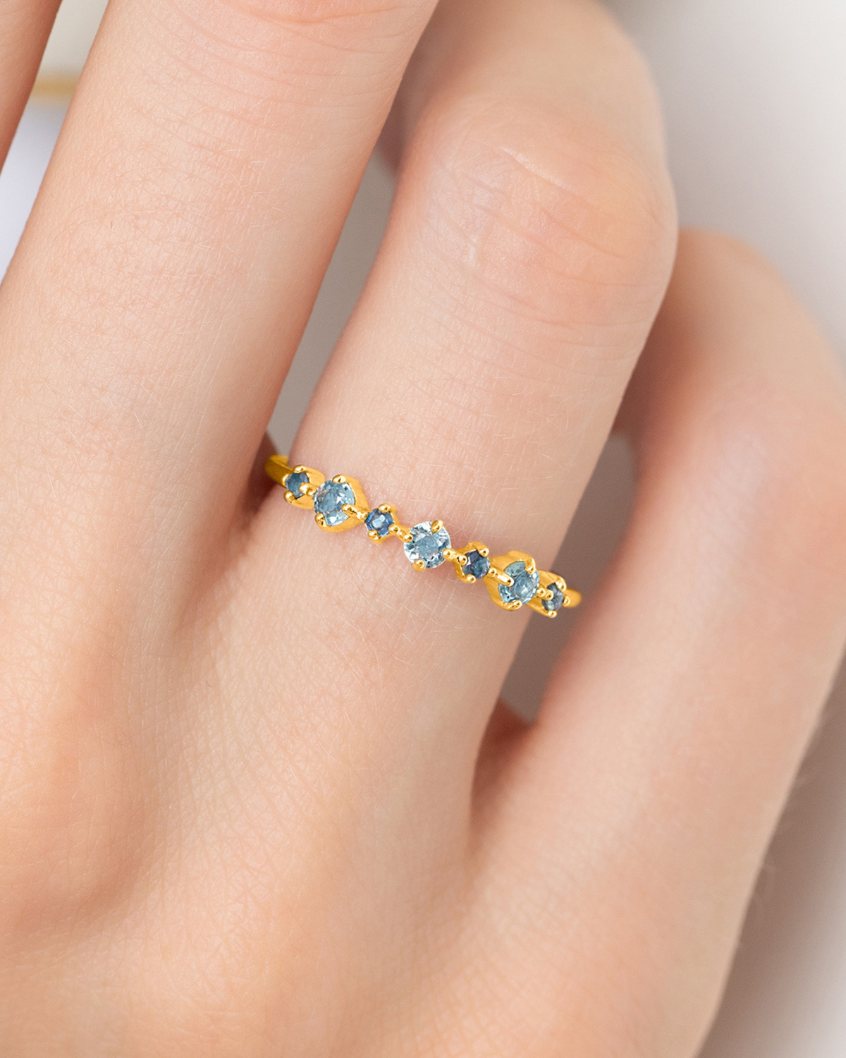 Blue Sapphire & Blue Topaz Stackable Half Eternity Band in 18K Gold Vermeil