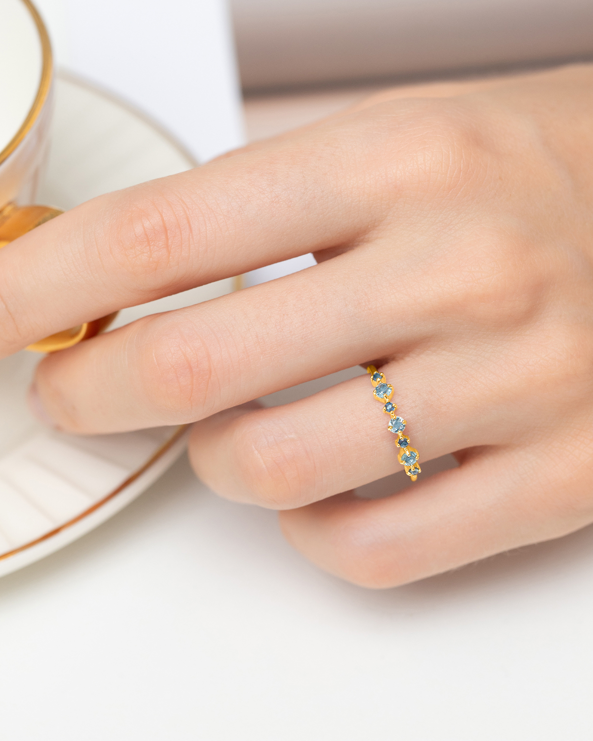 Blue Sapphire & Blue Topaz Stackable Half Eternity Band in 18K Gold Vermeil