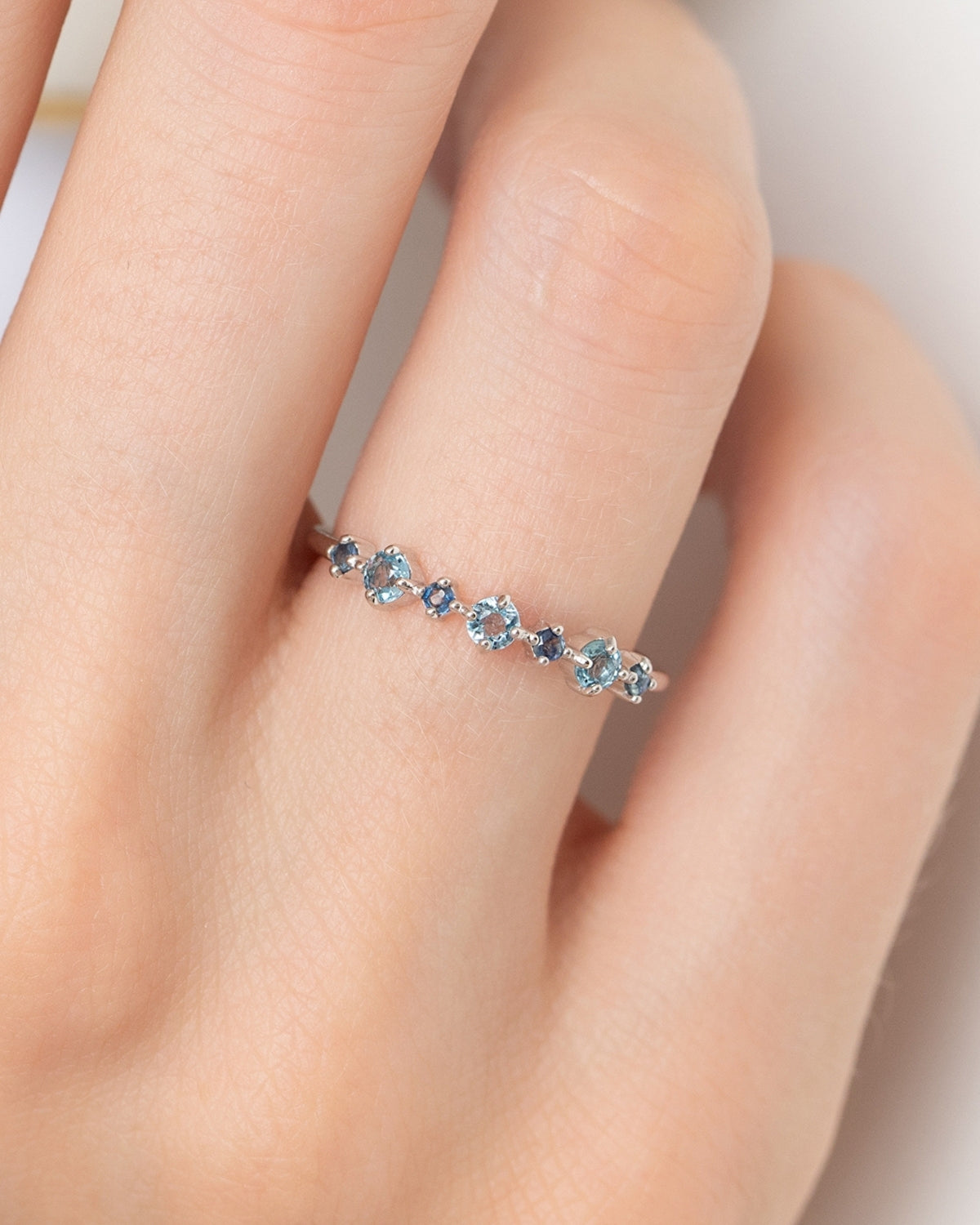 Blue Sapphire & Blue Topaz Stackable Half Eternity Band in Sterling Silver