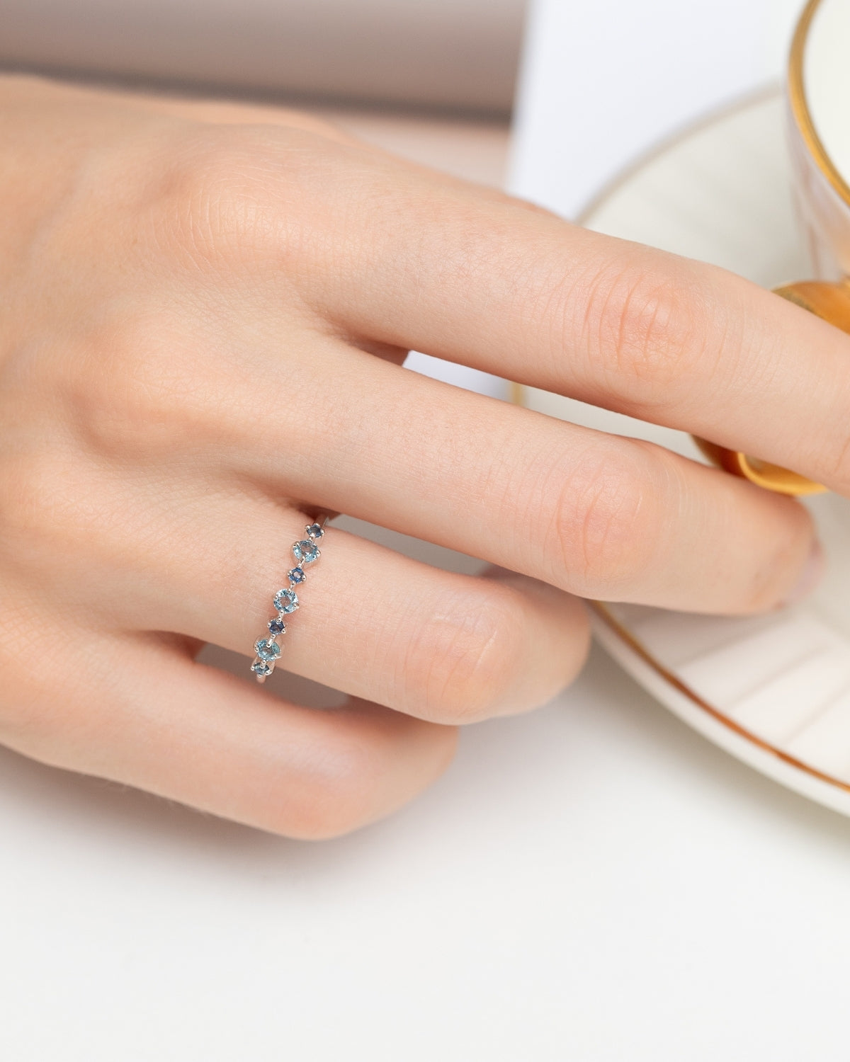 Blue Sapphire & Blue Topaz Stackable Half Eternity Band in Sterling Silver