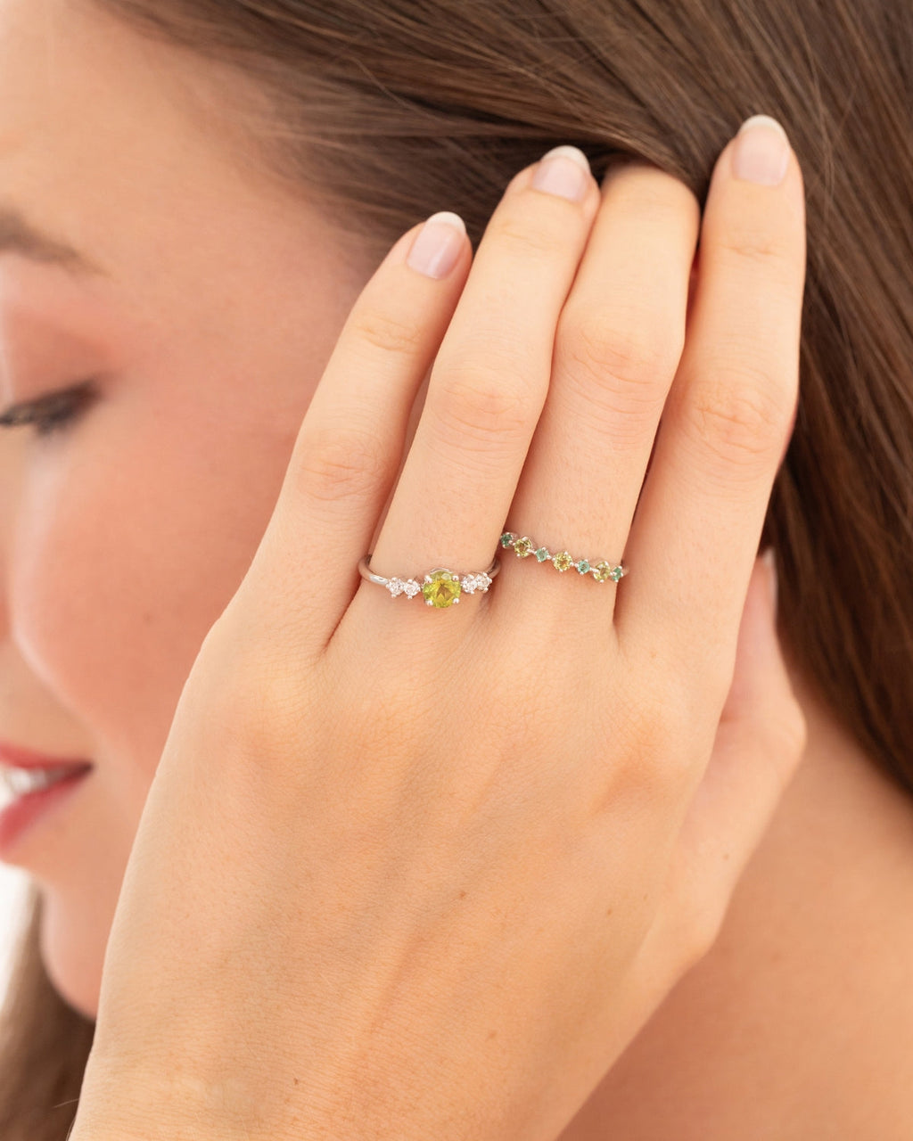 Emerald & Peridot Stackable Half Eternity Band in Sterling Silver