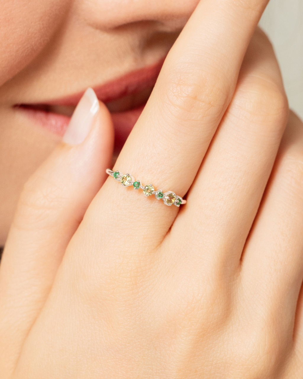 Emerald & Peridot Stackable Half Eternity Band in Sterling Silver