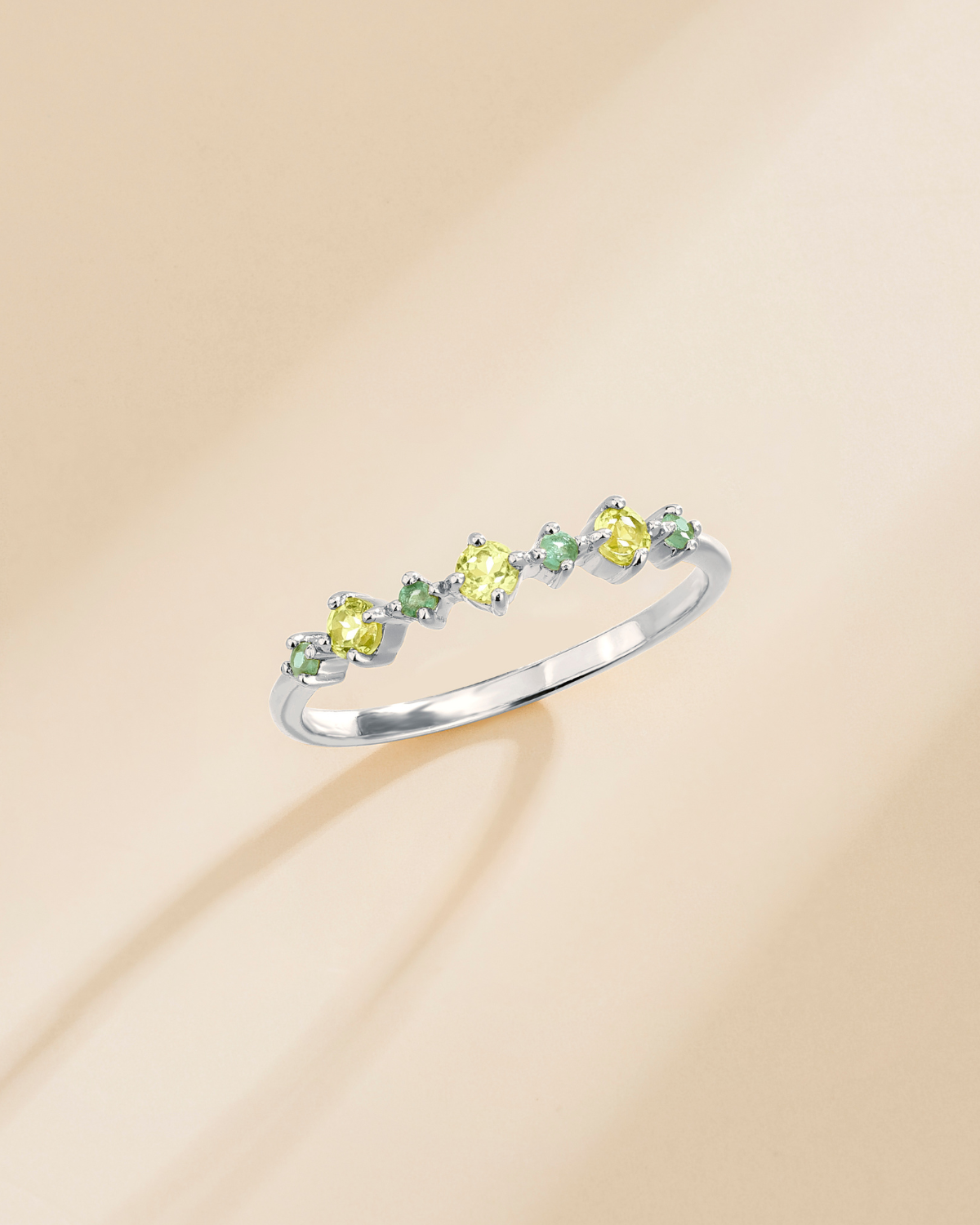 Emerald & Peridot Stackable Half Eternity Band in Sterling Silver