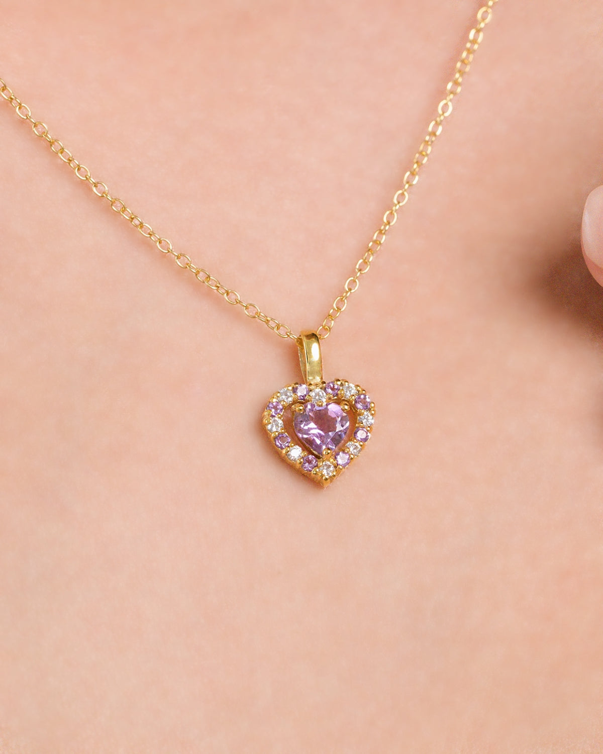 Purple Heart Lavender Amethyst Pendant Necklace in 18k Gold Vermeil