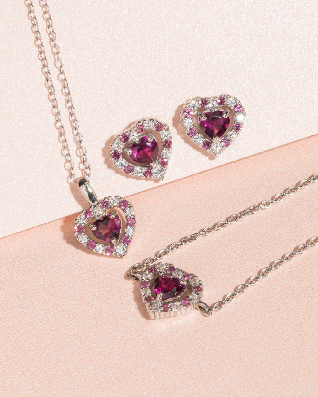 Red Heart Rhodolite Garnet Pendant Necklace in Sterling Silver