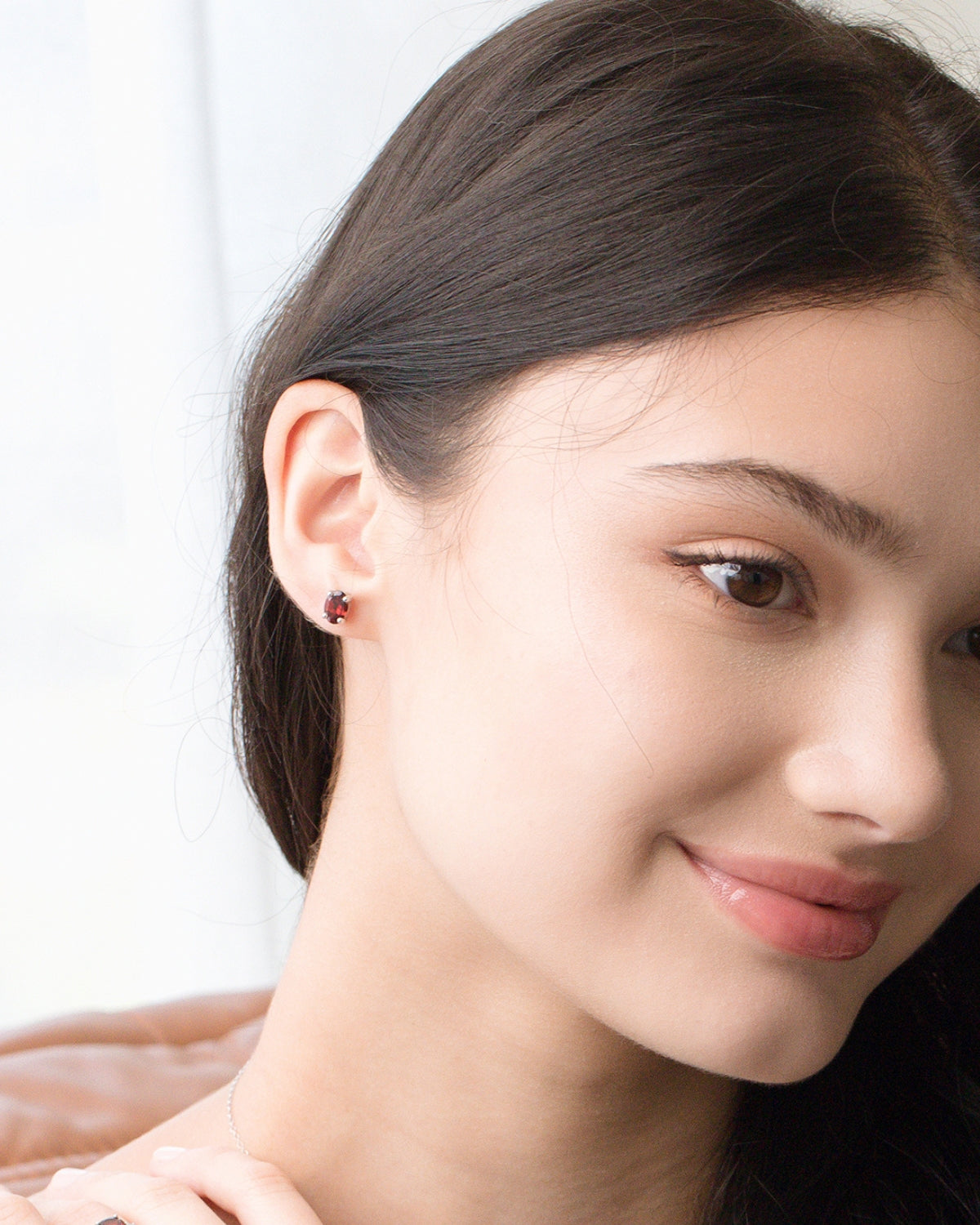 Garnet Oval Stud Earrings in Sterling Silver