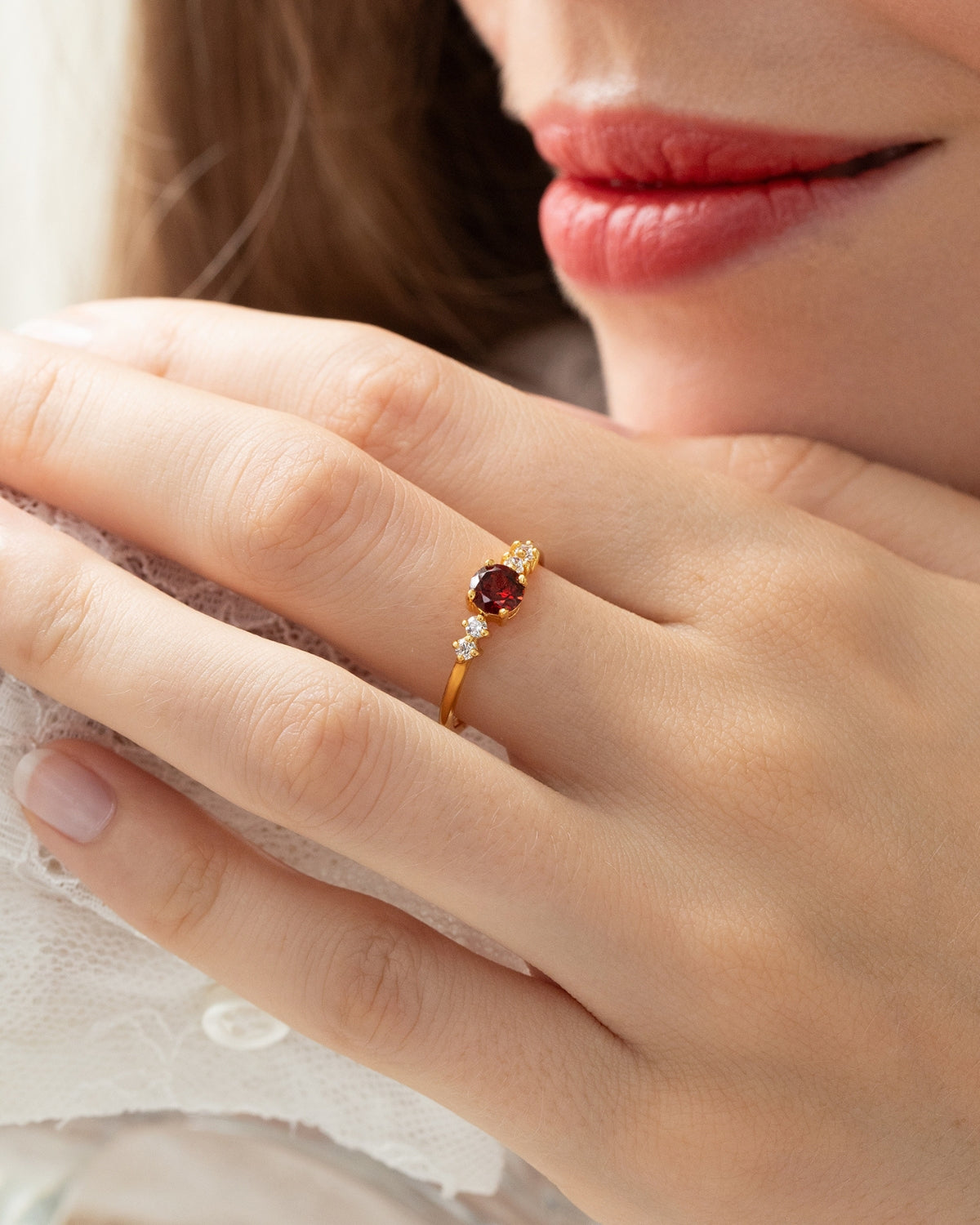 Garnet Five Stone Ring in 18k Gold Vermeil