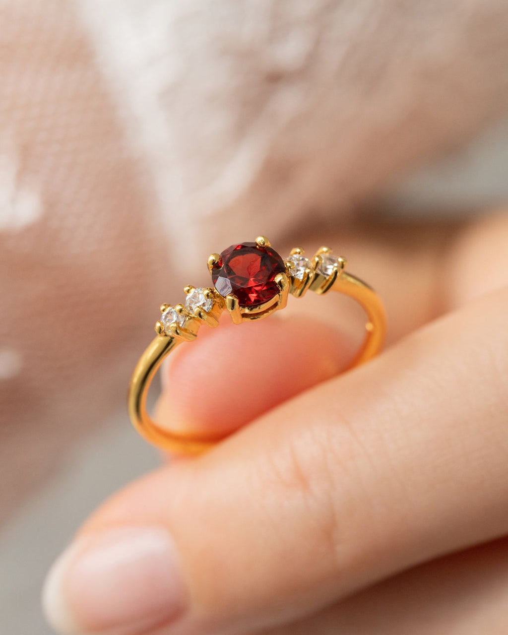 Garnet Five Stone Ring in 18k Gold Vermeil