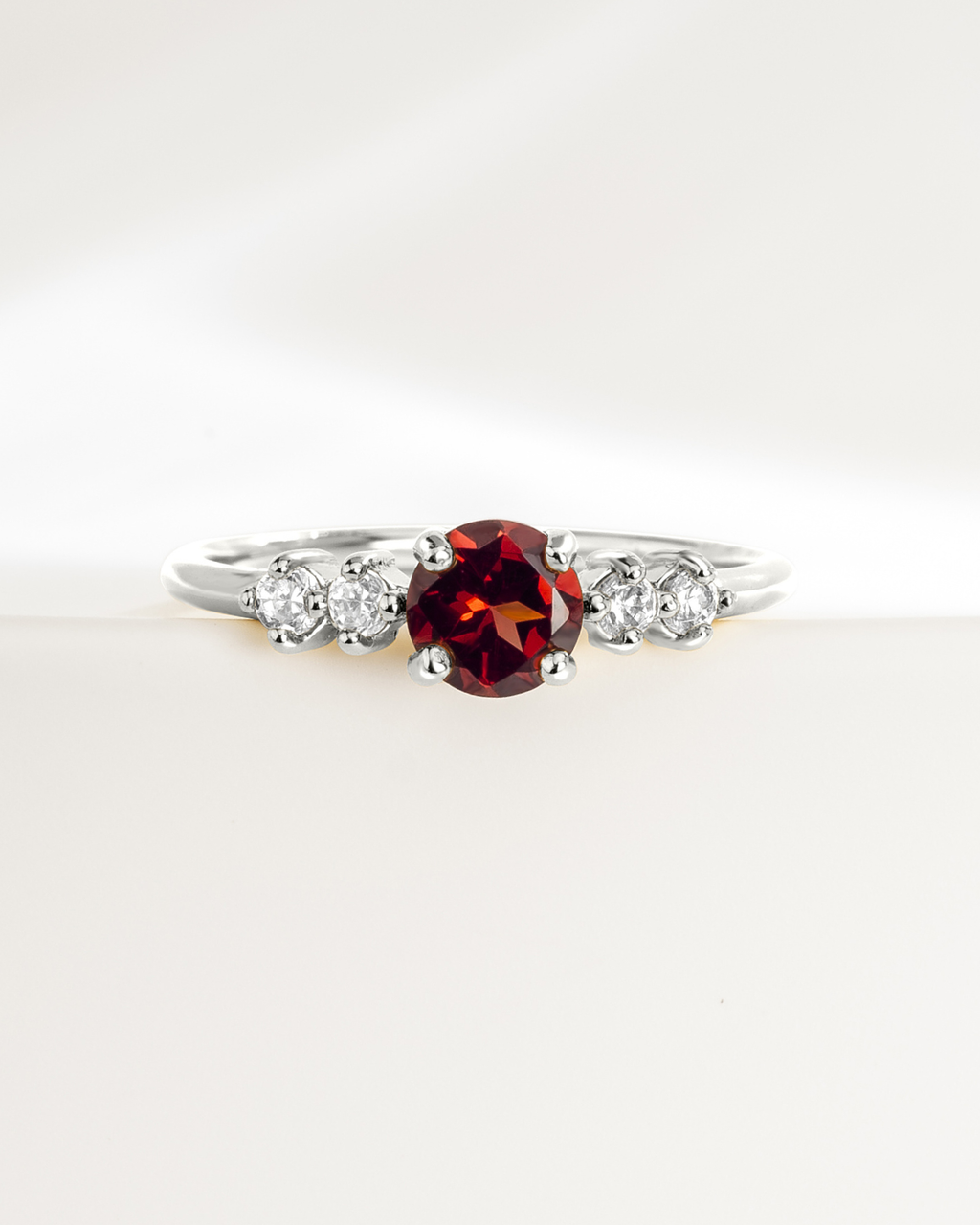 Garnet Five Stone Ring in Sterling Silver