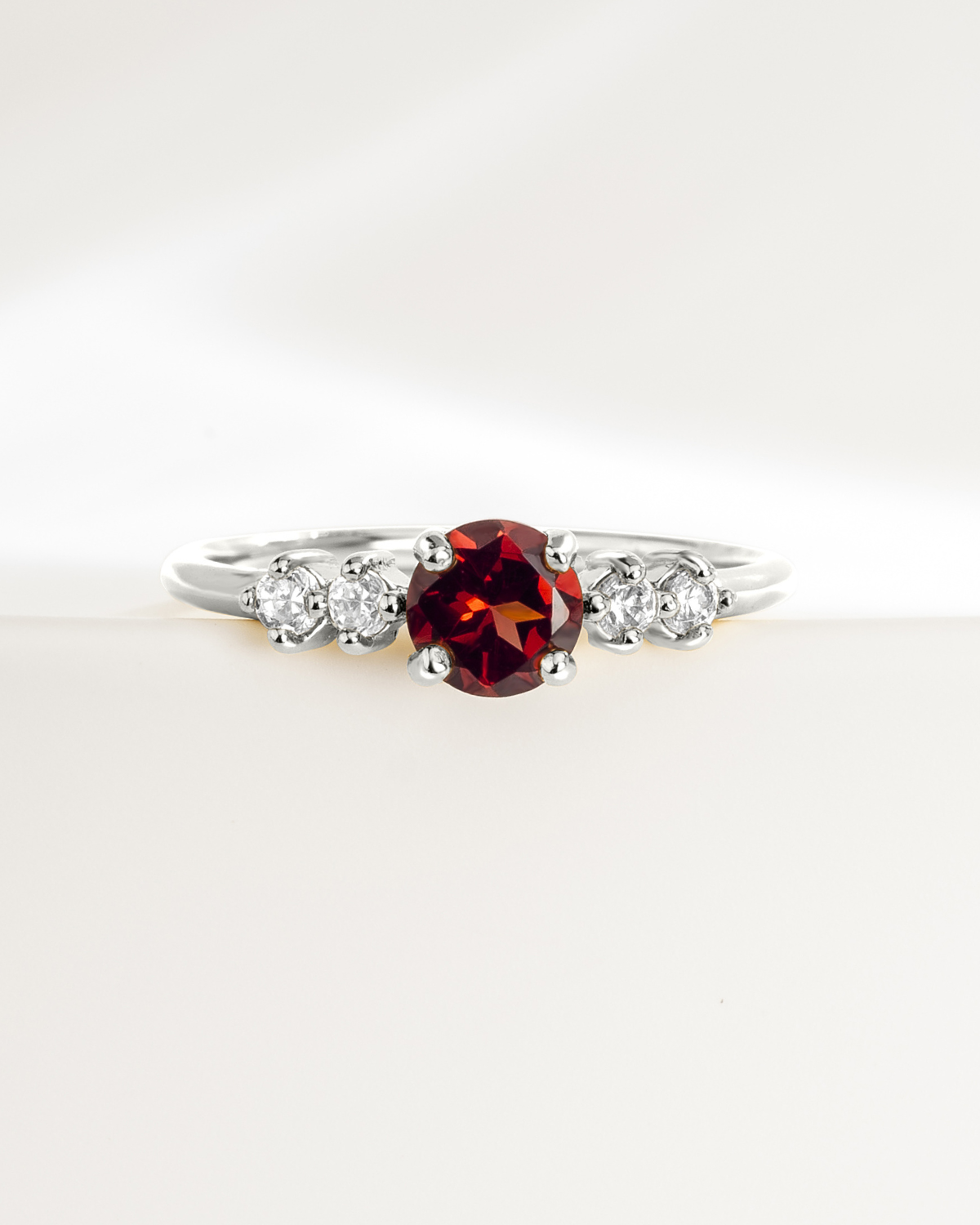 Garnet Five Stone Ring in Sterling Silver