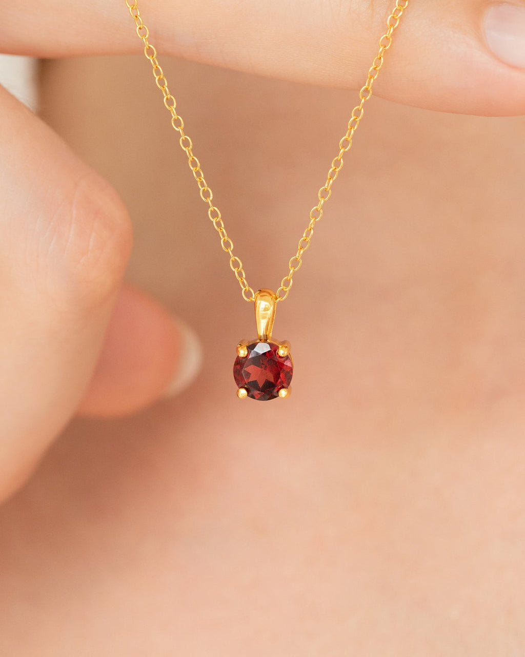 Garnet Solitaire Pendant Necklace in 18k Gold Vermeil