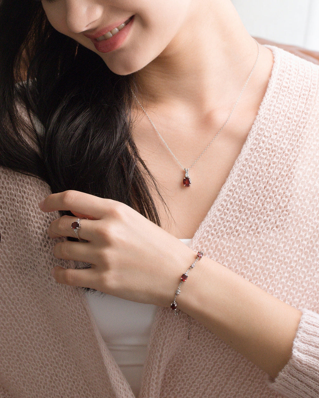 Essential Garnet Jewellery Set in Sterling Silver