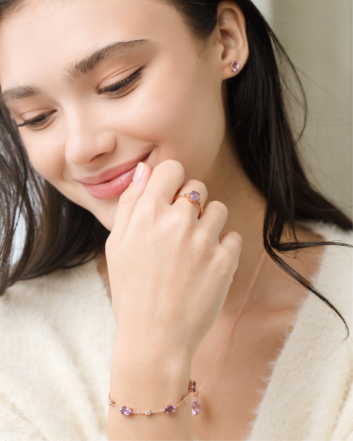 Mini Set 1 - Amethyst Jewellery Set in 18k Rose Gold Vermeil