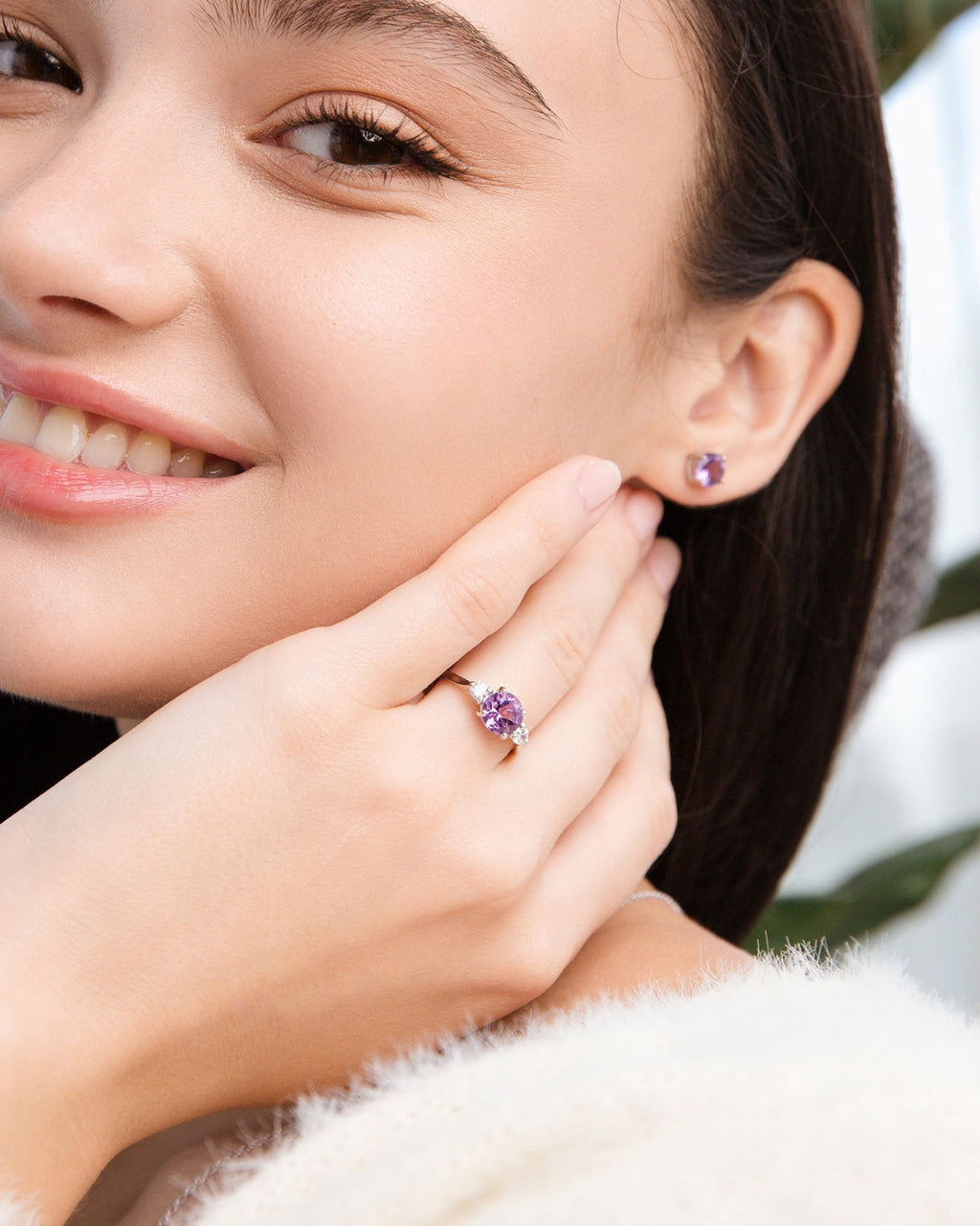 Lavender Amethyst Three Stone Ring in Sterling Silver