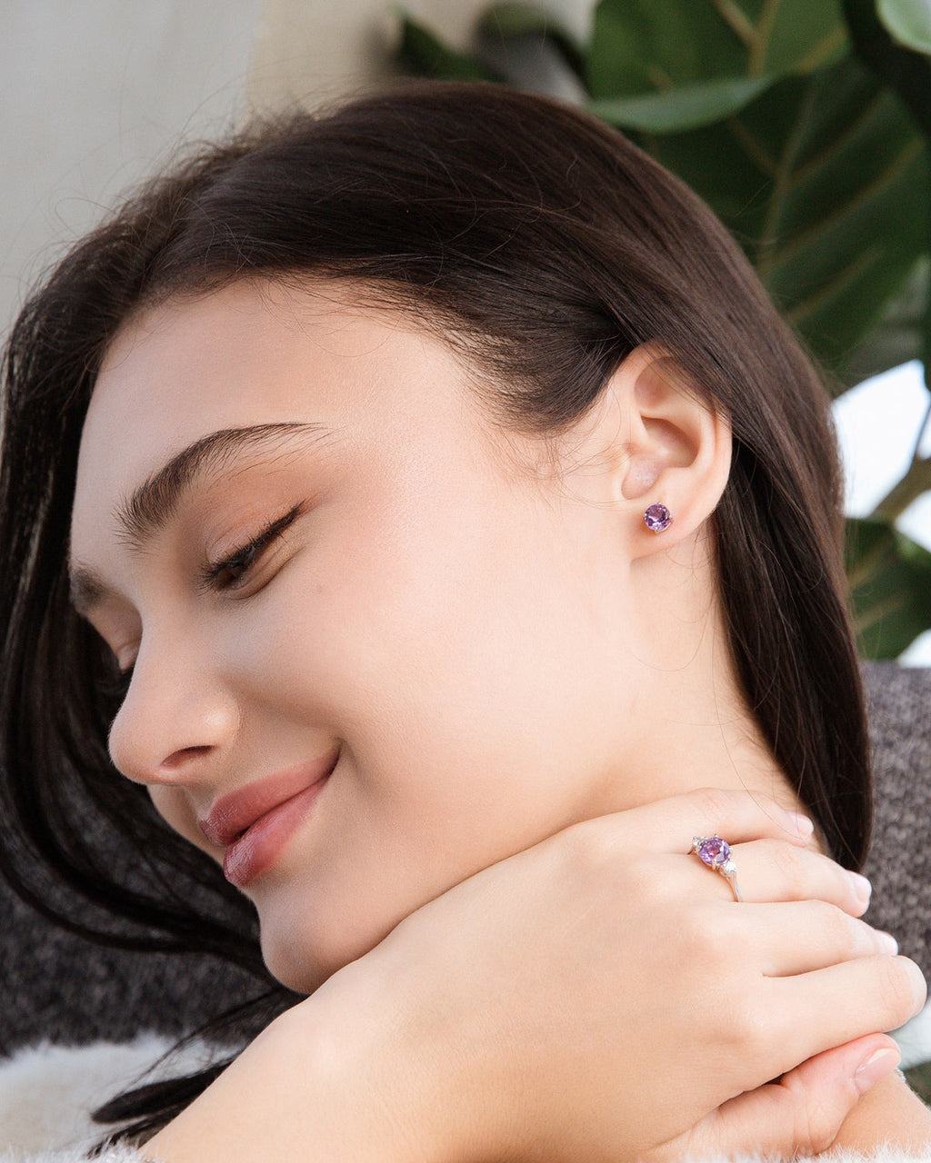 Lavender Amethyst Three Stone Ring in Sterling Silver