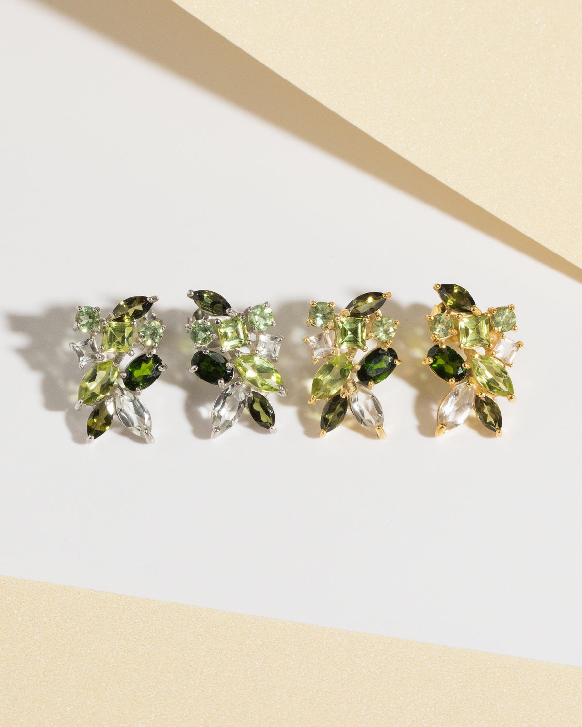 Large Green Gemstone Cluster Earrings in Sterling Silver