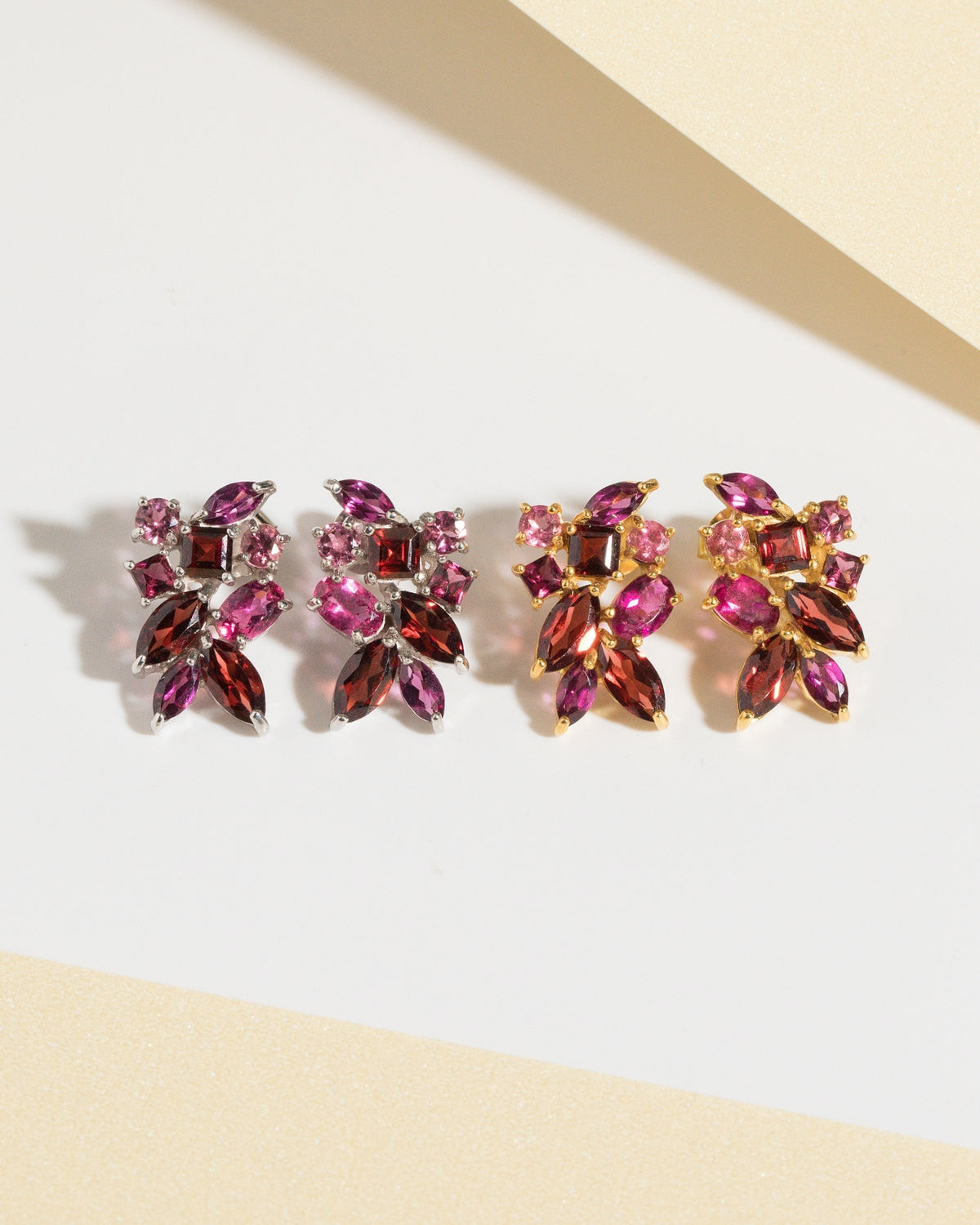 Large Red Gemstone Cluster Earrings in Sterling Silver