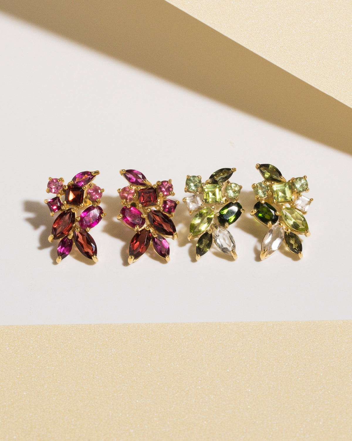 Large Red Gemstone Cluster Earrings in 18k Gold Vermeil