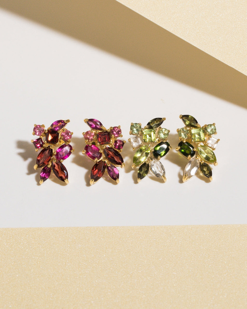 Large Green Gemstone Cluster Earrings in 18k Gold Vermeil