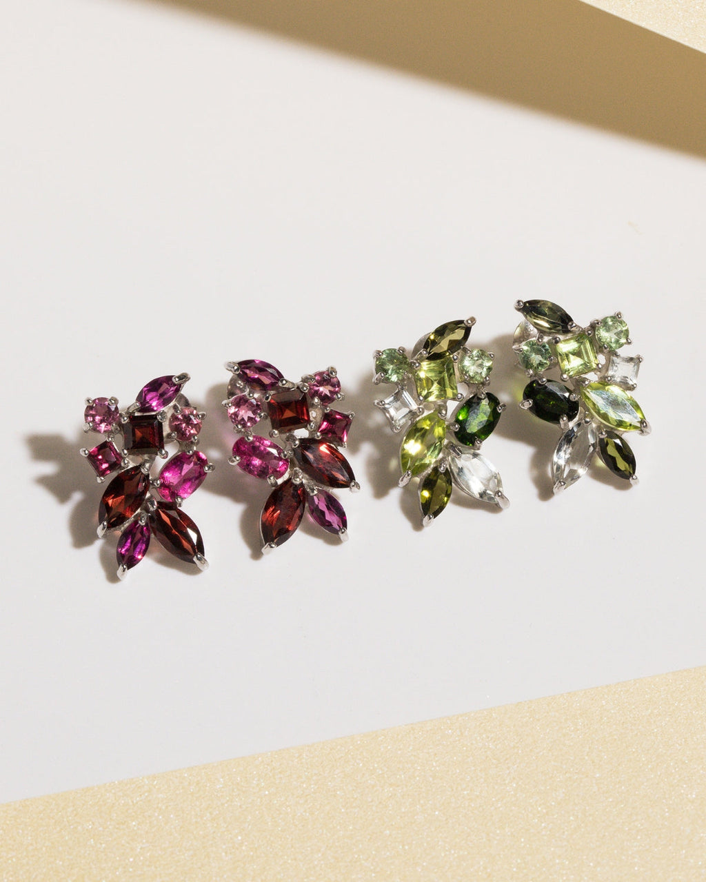 Large Red Gemstone Cluster Earrings in Sterling Silver