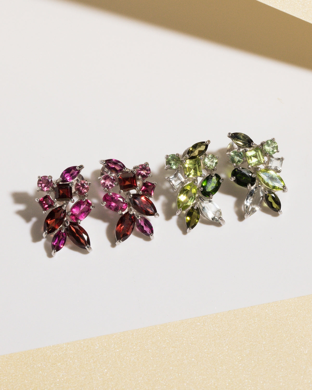 Large Green Gemstone Cluster Earrings in Sterling Silver