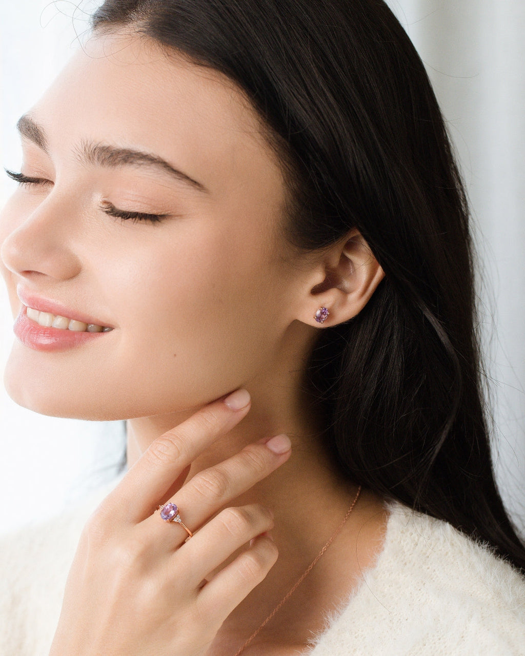 Lavender Amethyst Oval Stud Earrings in 18k Rose Gold Vermeil