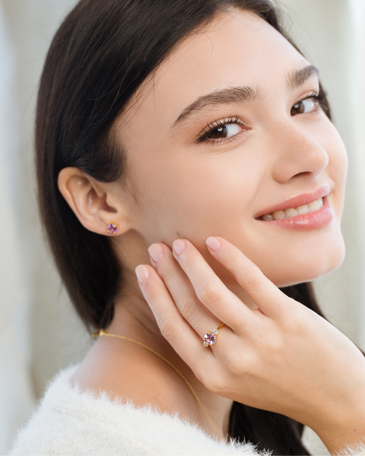 Lavender Amethyst Three Stone Ring in 18k Gold Vermeil