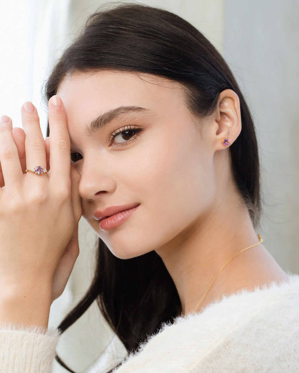 Lavender Amethyst Round Stud Earrings 6 mm in 18k Gold Vermeil