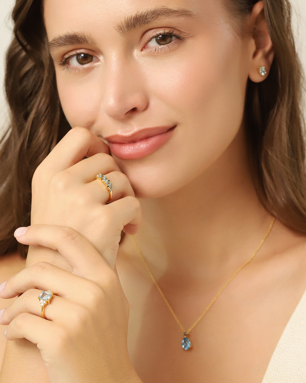 Blue Sapphire & Blue Topaz Pear Cut Half Eternity Band in 18k Gold Vermeil