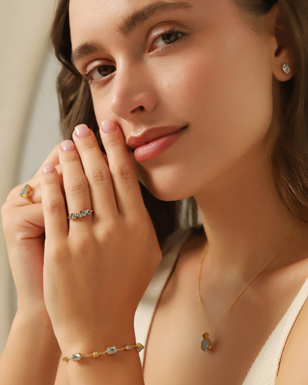 Blue Sapphire & Blue Topaz Pear Cut Half Eternity Band in 18k Gold Vermeil