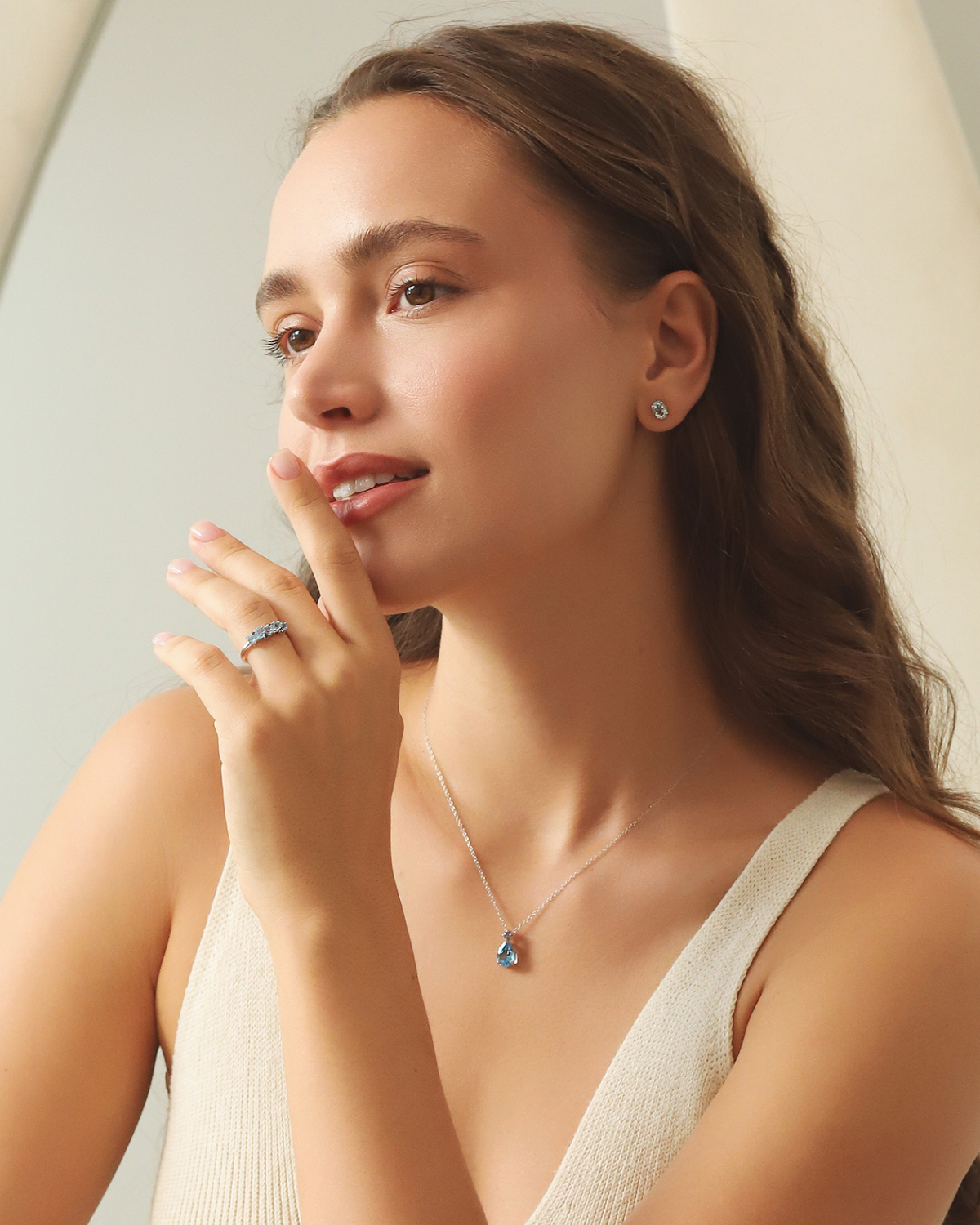 Blue Sapphire & Blue Topaz Pear Cut Pendant Necklace in Sterling Silver