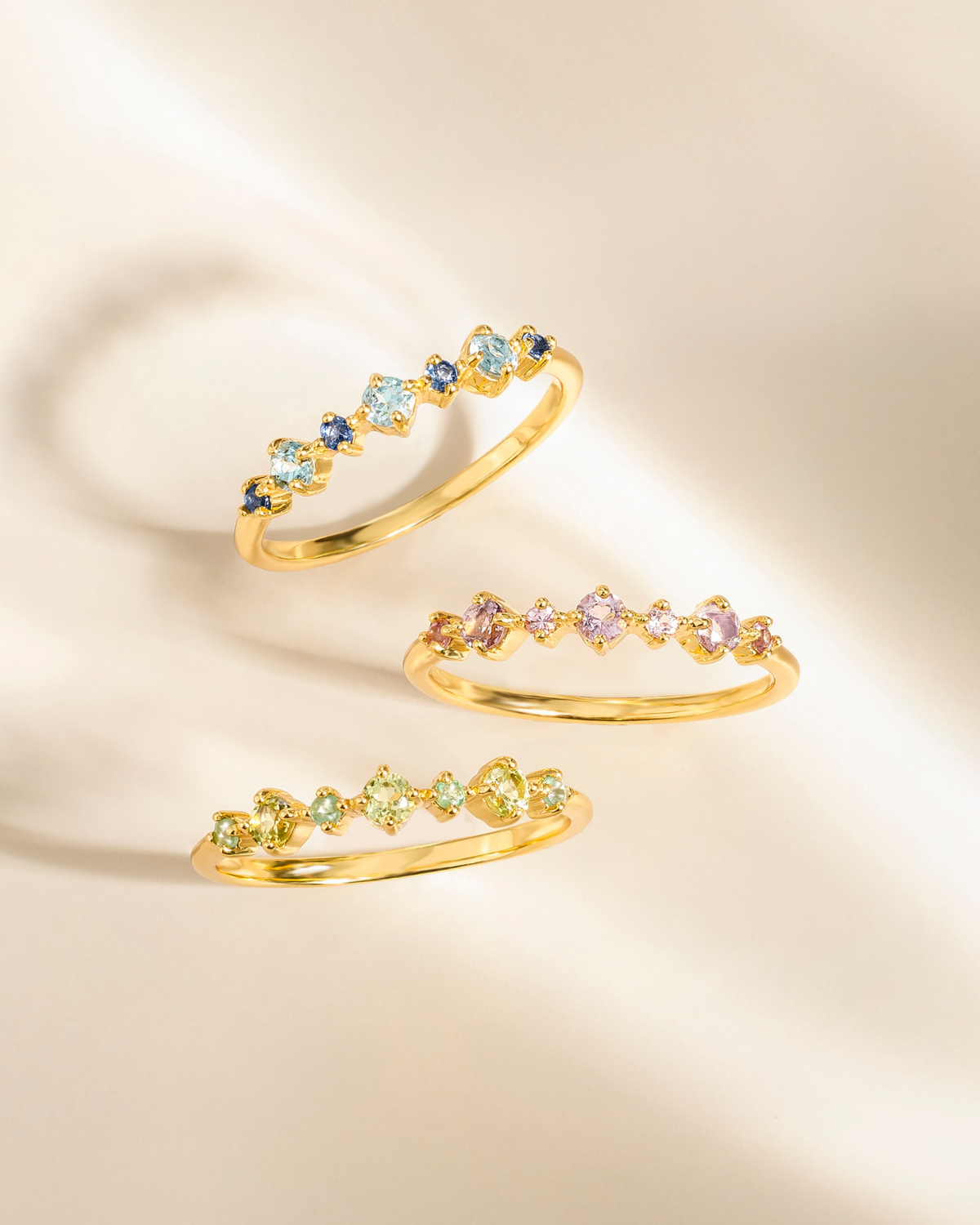 Pink Sapphire & Amethyst Stackable Half Eternity Band in 18k Gold Vermeil