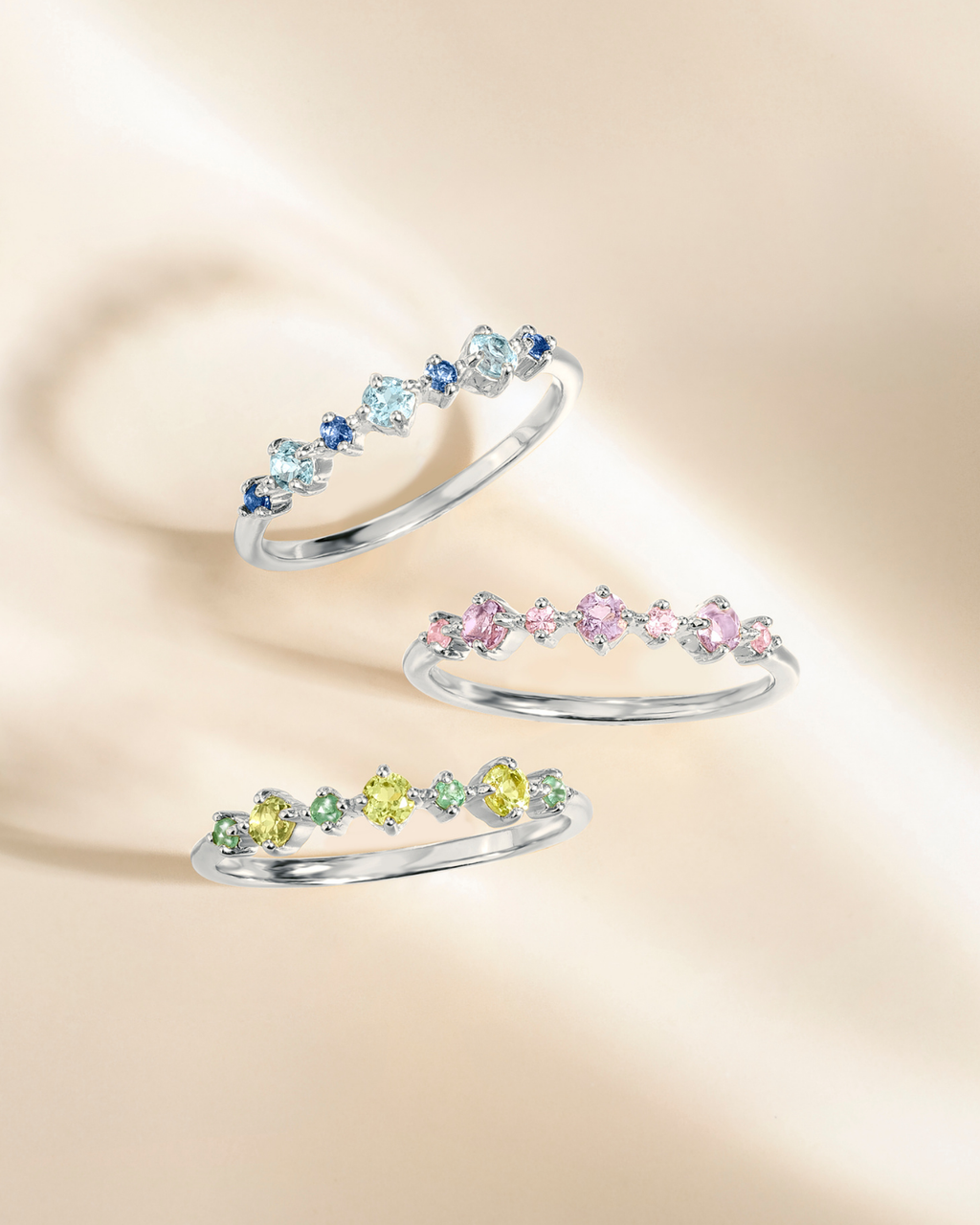 Emerald & Peridot Stackable Half Eternity Band in Sterling Silver