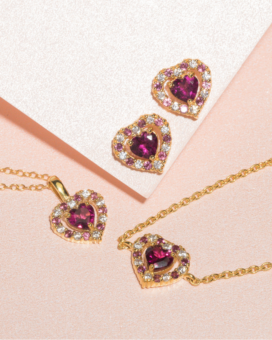Red Heart Rhodolite Garnet Pendant Necklace in 18k Gold Vermeil