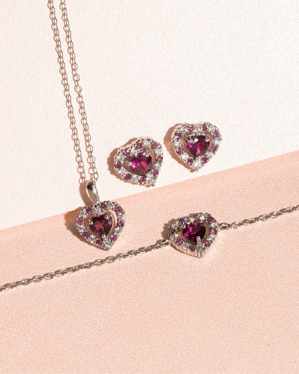 Red Heart Rhodolite Garnet Bracelet in Sterling Silver