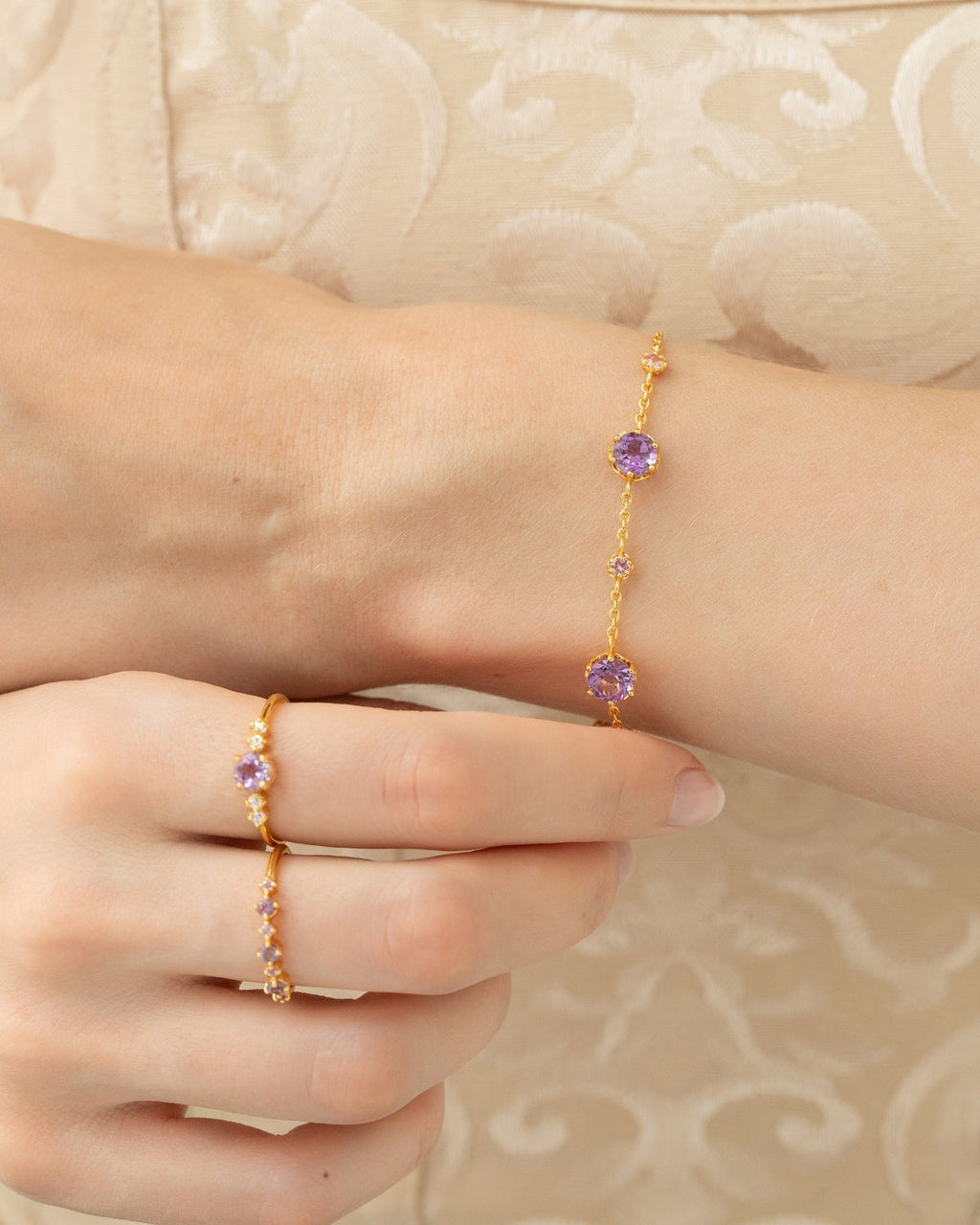 Pink Sapphire & Amethyst Stackable Half Eternity Band in 18k Gold Vermeil