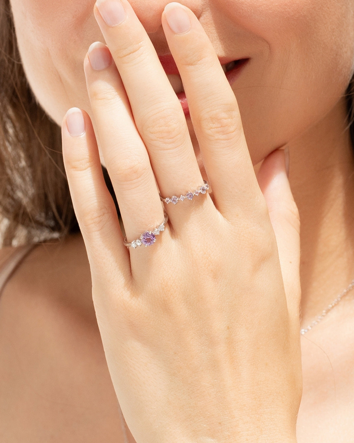 Pink Sapphire & Amethyst Stackable Half Eternity Band in Sterling Silver