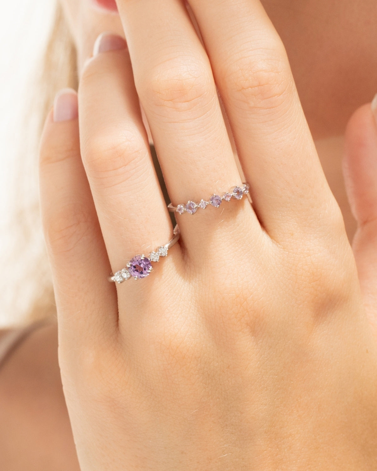 Lavender Amethyst Five Stone Ring in Sterling Silver