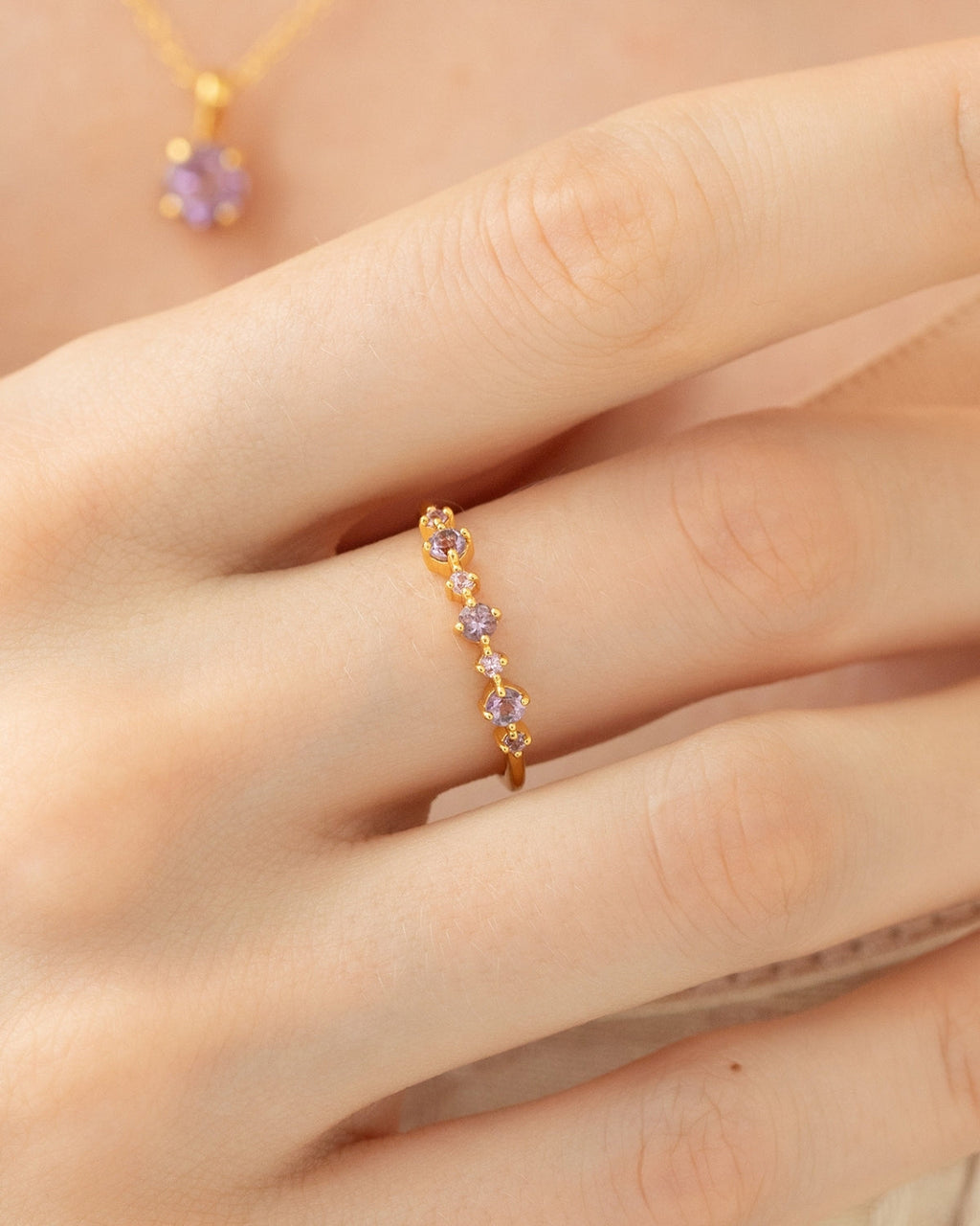 Pink Sapphire & Amethyst Stackable Half Eternity Band in 18k Gold Vermeil