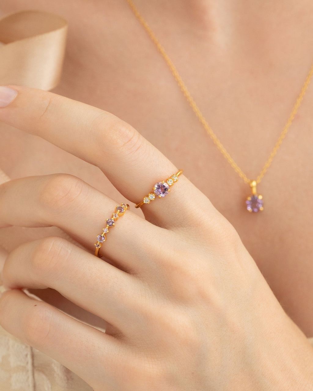 Lavender Amethyst Five Stone Ring in 18k Gold Vermeil