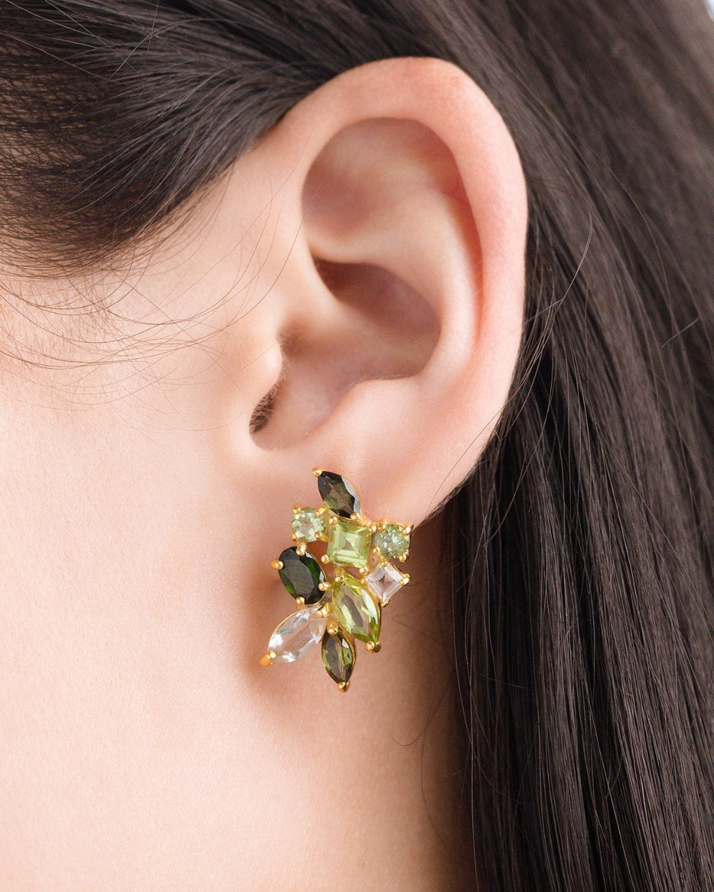 Large Green Gemstone Cluster Earrings in 18k Gold Vermeil