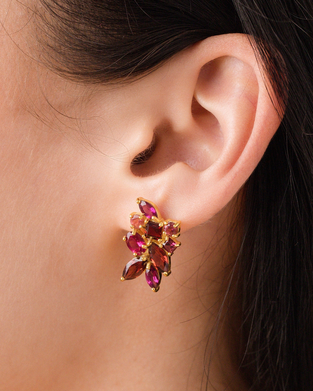 Large Red Gemstone Cluster Earrings in 18k Gold Vermeil
