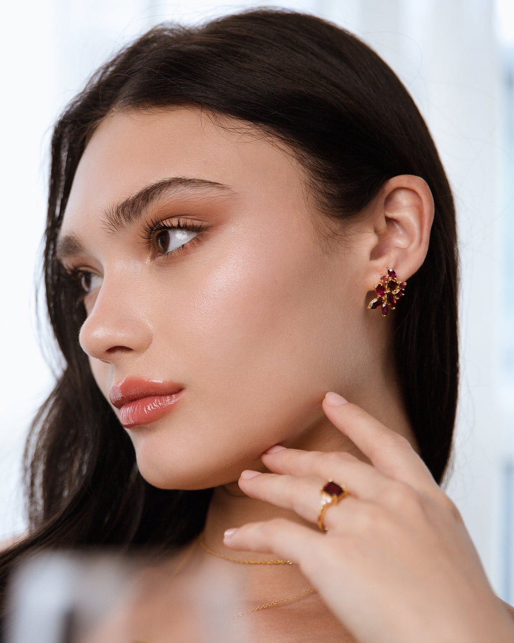 Large Red Gemstone Cluster Earrings in 18k Gold Vermeil