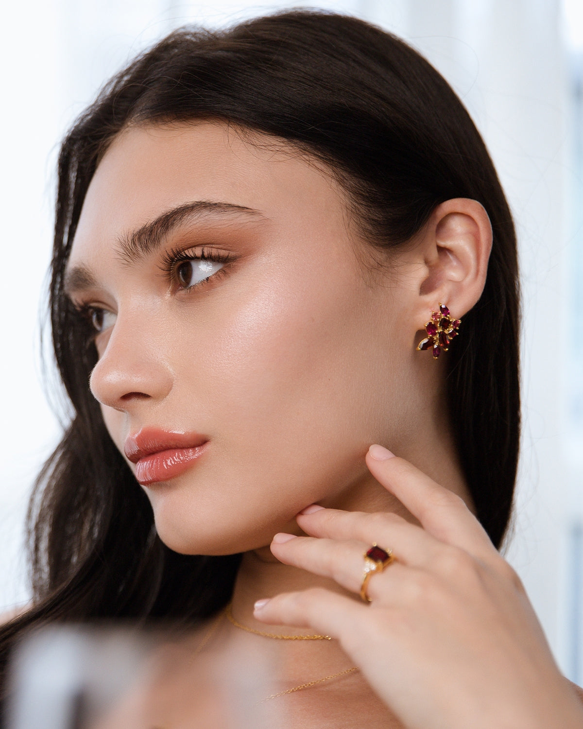 Large Red Gemstone Cluster Earrings in 18k Gold Vermeil