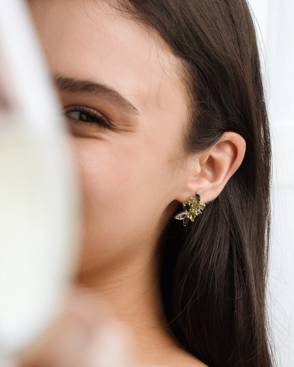 Large Green Gemstone Cluster Earrings in Sterling Silver