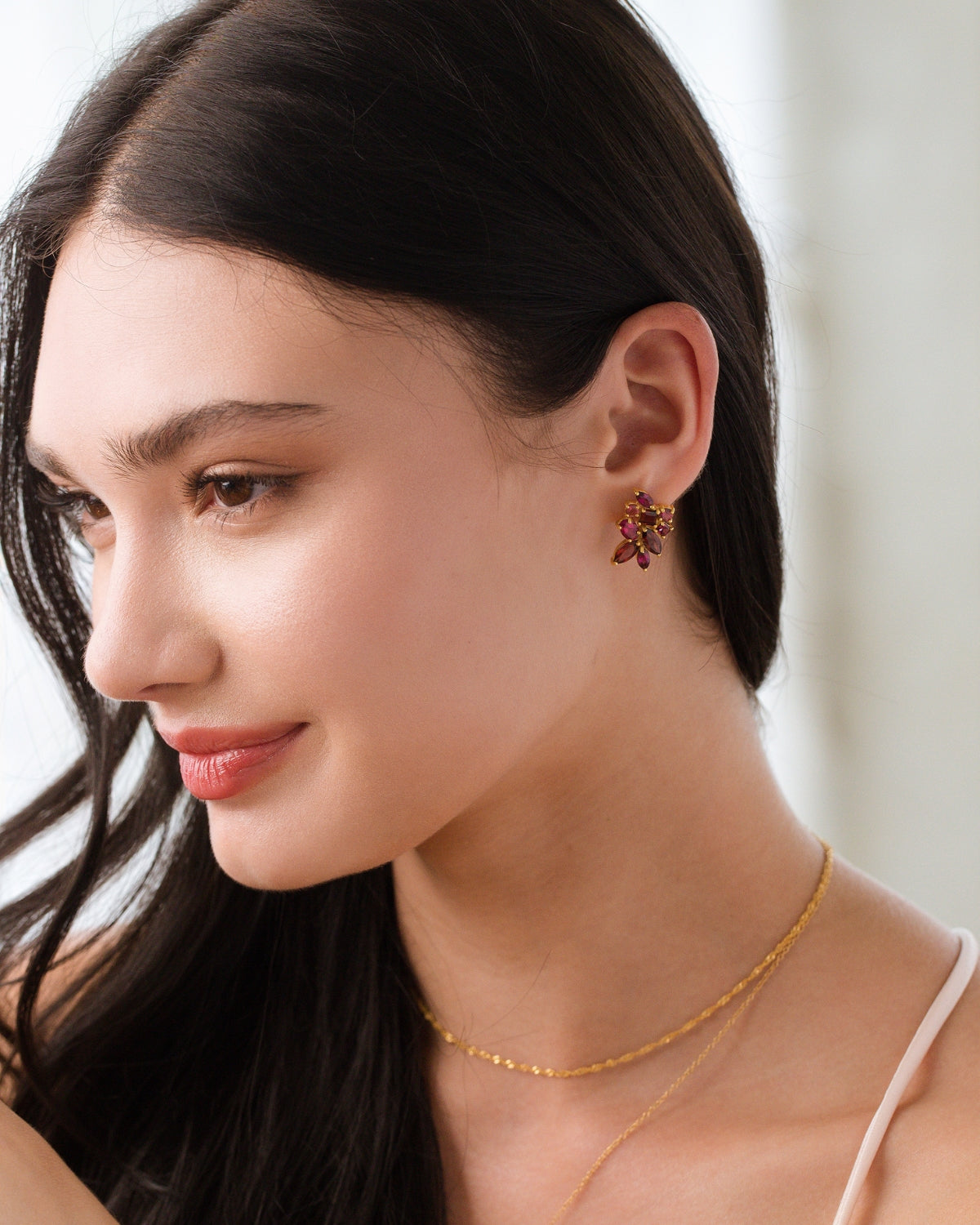 Large Red Gemstone Cluster Earrings in 18k Gold Vermeil