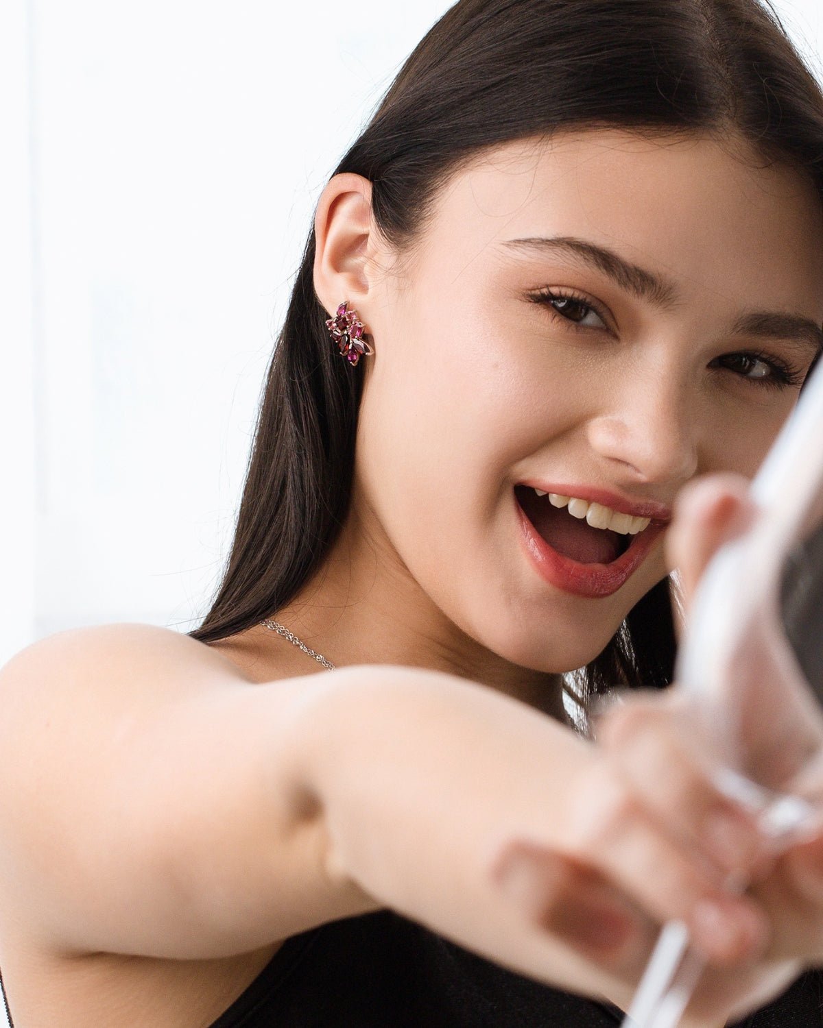 Large Red Gemstone Cluster Earrings in Sterling Silver