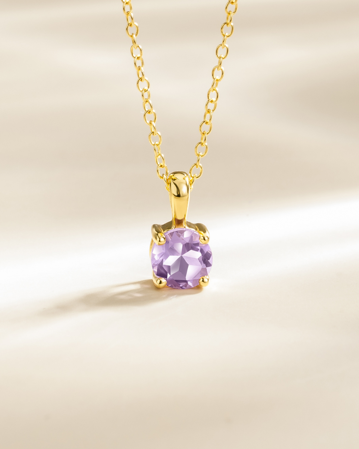 Lavender Amethyst Solitaire Pendant Necklace in 18k Gold Vermeil