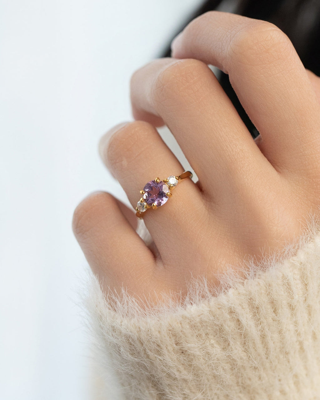 Lavender Amethyst Three Stone Ring in 18k Gold Vermeil