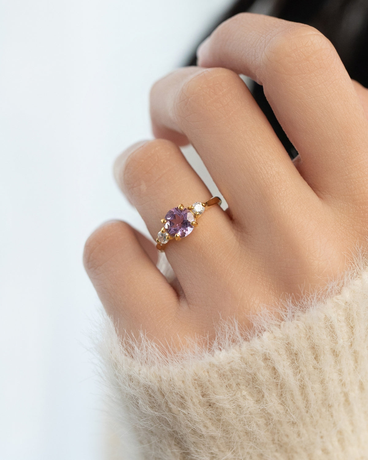 Lavender Amethyst Three Stone Ring in 18k Gold Vermeil